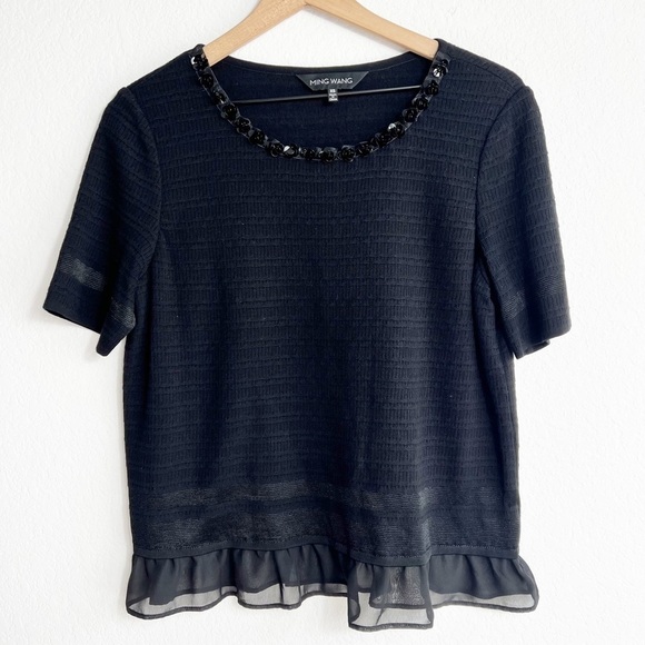 MING WANG BEADED BLACK WOMEN BLOUSE SIZE XS BRAND NEW - Picture 1 of 4